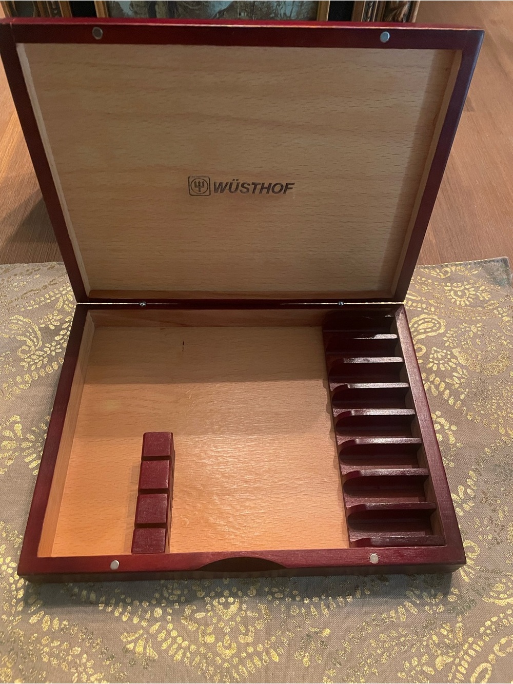 Wusthof Wooden Knife Storage Box in Natural Wood and Dark Red